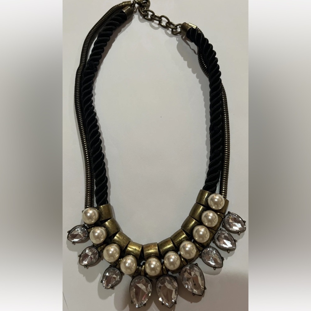 Ann Taylor Loft Chunky necklace with Large rhinestones Faux pearl embellishment